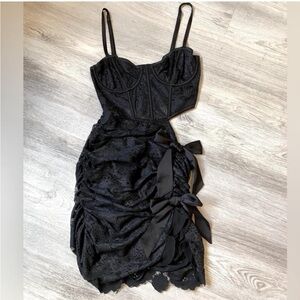 For Love And Lemons - Black Ruched Tie Front Mini Dress with cutout